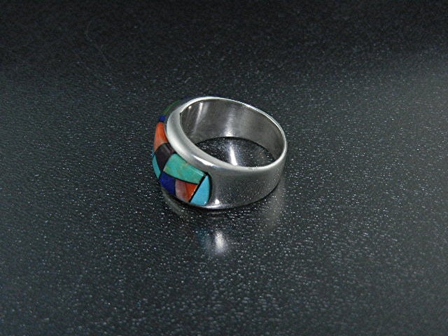 Native American Sterling Silver Inlay Ring Calvin Begay