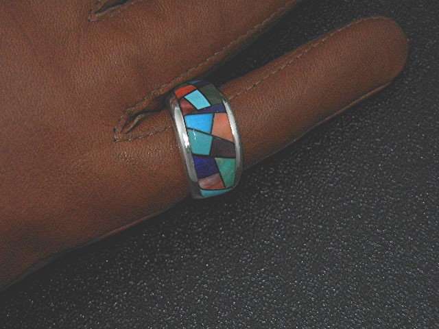 Native American Sterling Silver Inlay Ring Calvin Begay