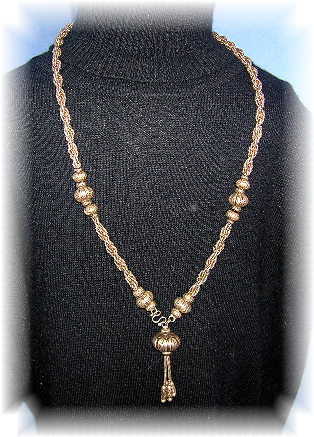 Necklace Silver Bead and Tassle Pendant