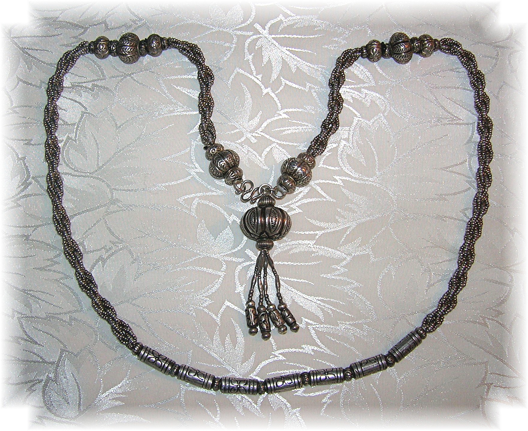 Necklace Silver Bead and Tassle Pendant