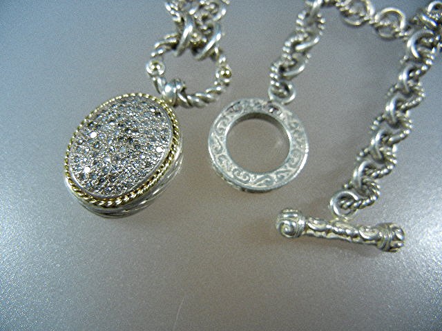 Effy 18K Gold Pave Diamonds Sterling Silver Necklace