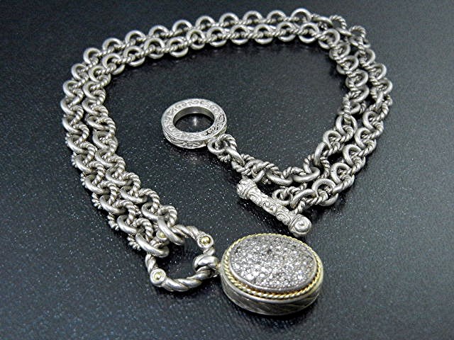 Effy 18K Gold Pave Diamonds Sterling Silver Necklace