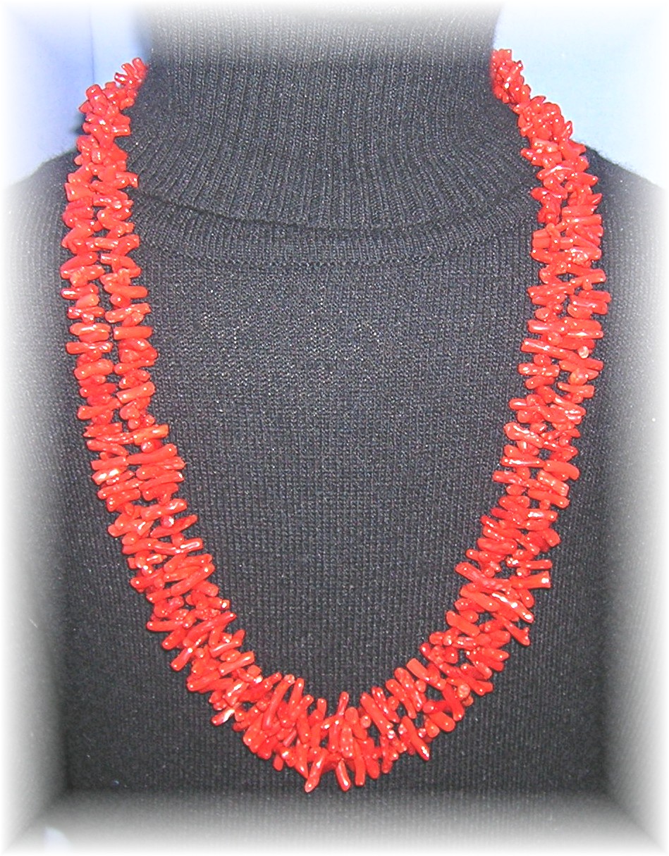 CORAL 2 Strand Red Branch Coral Necklace