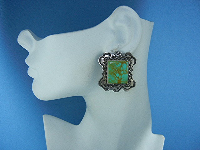 Navajo Kingman Turquoise Sterling Silver Clip Earrings