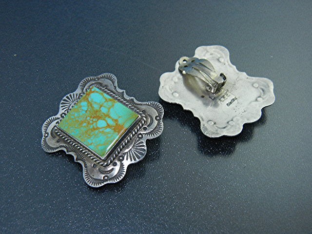 Navajo Kingman Turquoise Sterling Silver Clip Earrings
