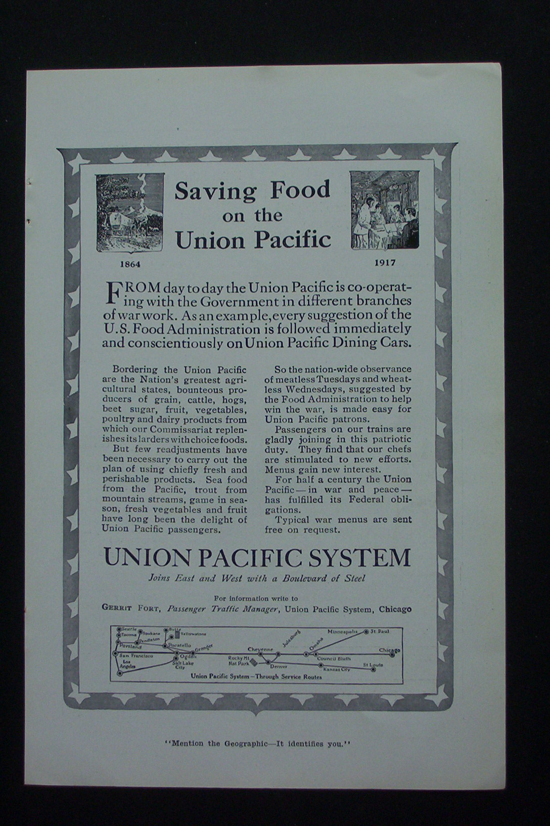1917 Union Pacific System with Saving Food On Train