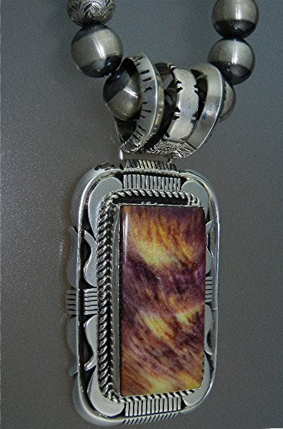 Navajo Sterling Silver Spiny Oyster Russell Sam Necklac