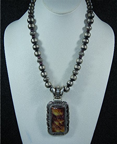 Navajo Sterling Silver Spiny Oyster Russell Sam Necklac