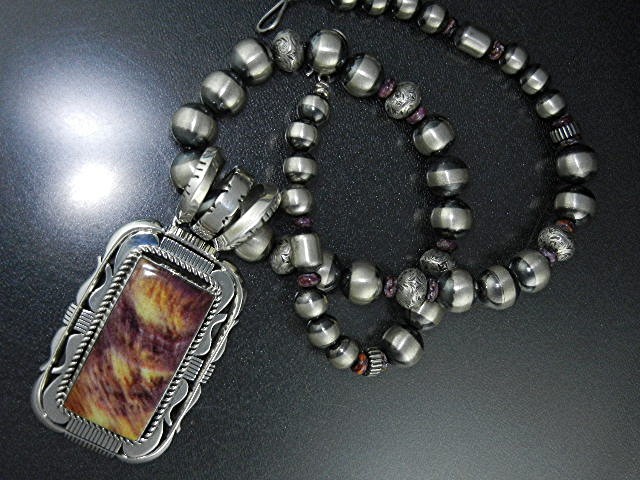 Navajo Sterling Silver Spiny Oyster Russell Sam Necklac