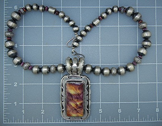 Navajo Sterling Silver Spiny Oyster Russell Sam Necklac