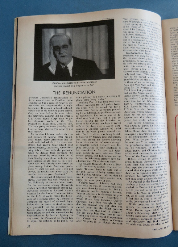 Time Magazine April 12, 1968 President Johnson