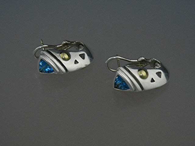 18K Gold Sterling Silver Blue Topaz John Atencio Earrin