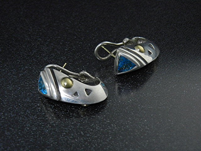 18K Gold Sterling Silver Blue Topaz John Atencio Earrin