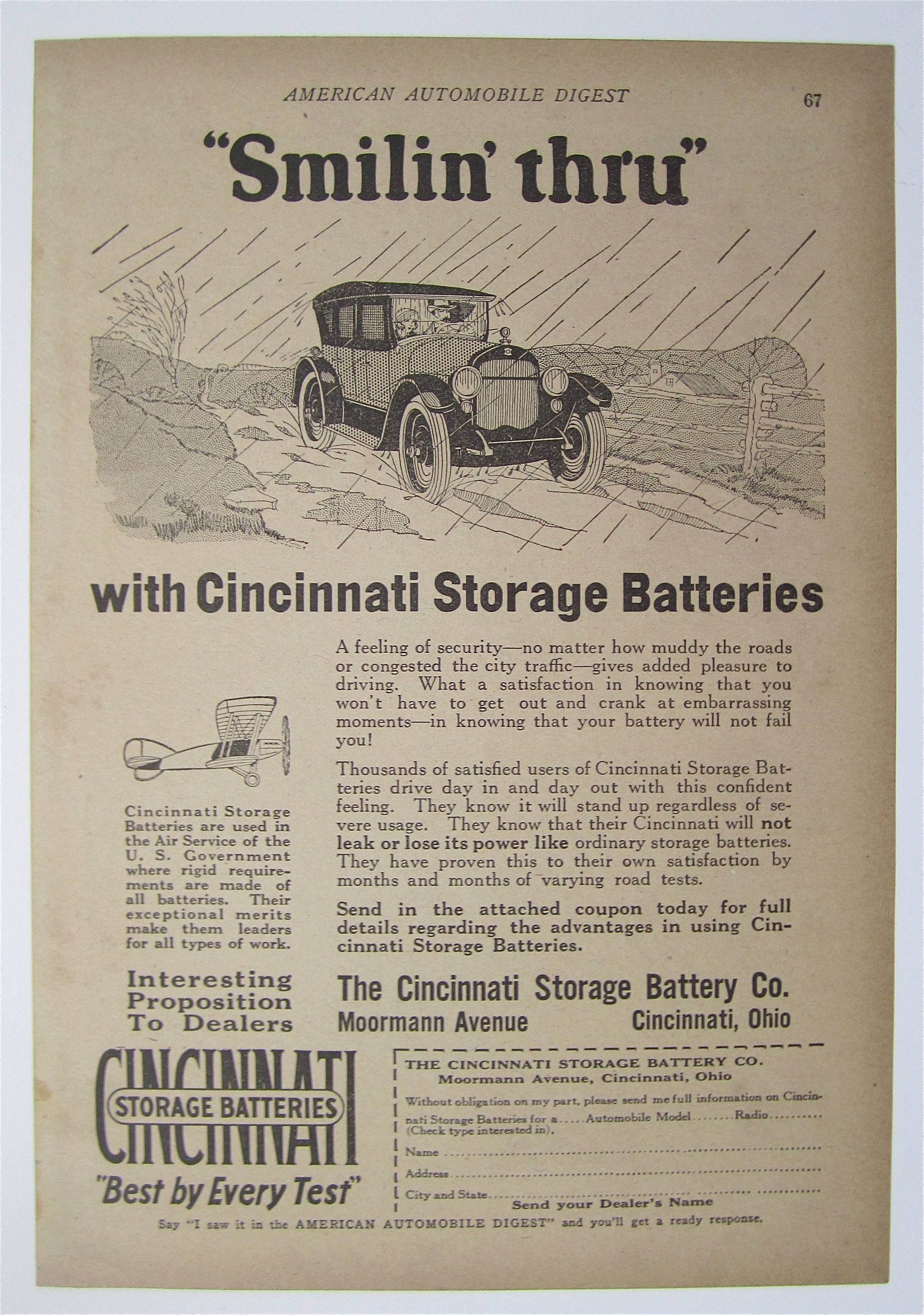 1923 Cincinnati Storage Batteries with Car Driving