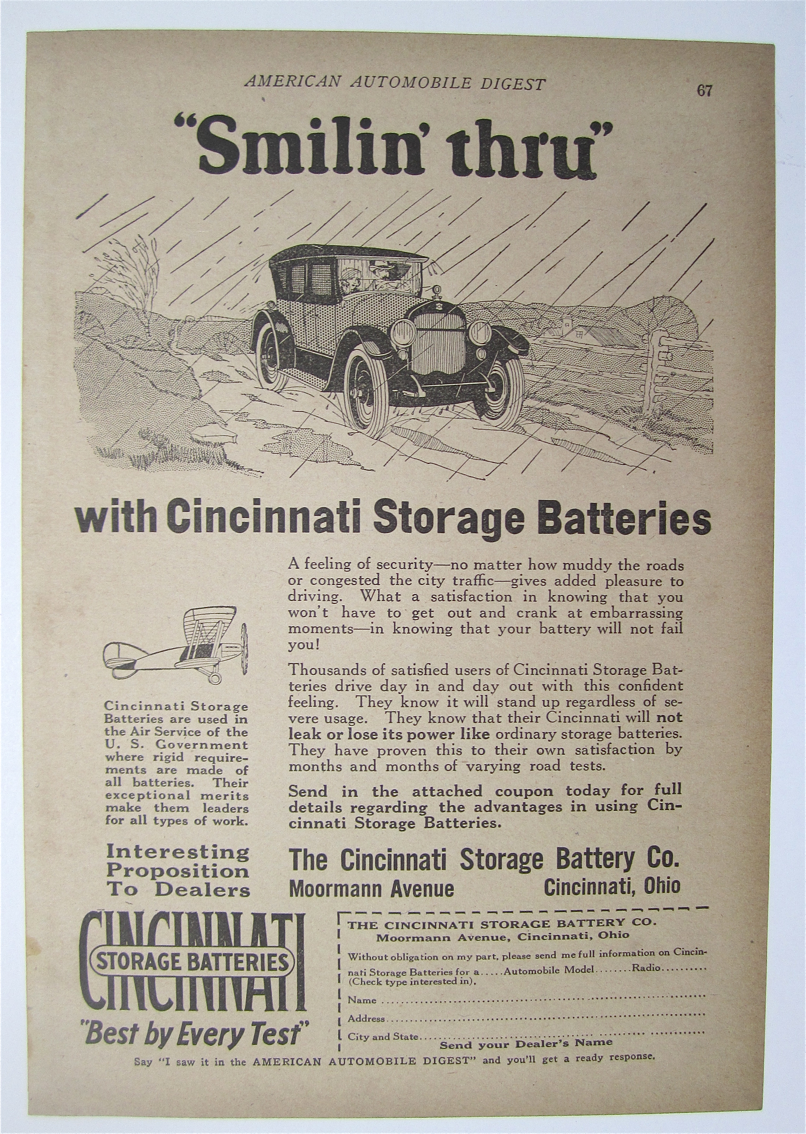 1923 Cincinnati Storage Batteries with Car Driving