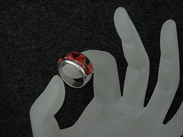 Native American Sterling Silver Coral Fire Opal Ring