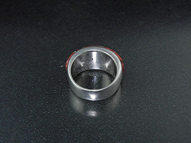 Native American Sterling Silver Coral Fire Opal Ring