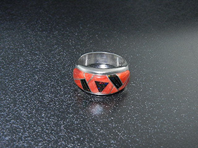 Native American Sterling Silver Coral Fire Opal Ring