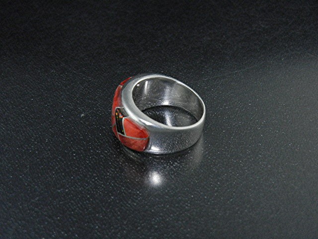 Native American Sterling Silver Coral Fire Opal Ring