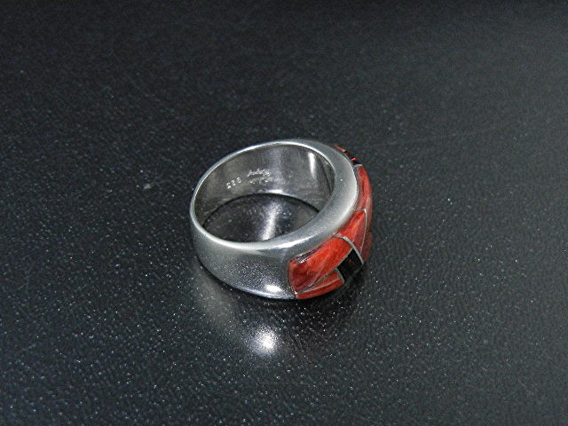 Native American Sterling Silver Coral Fire Opal Ring