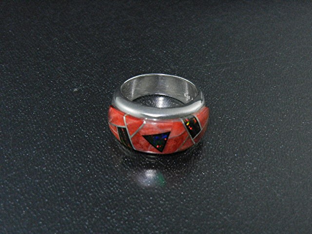 Native American Sterling Silver Coral Fire Opal Ring
