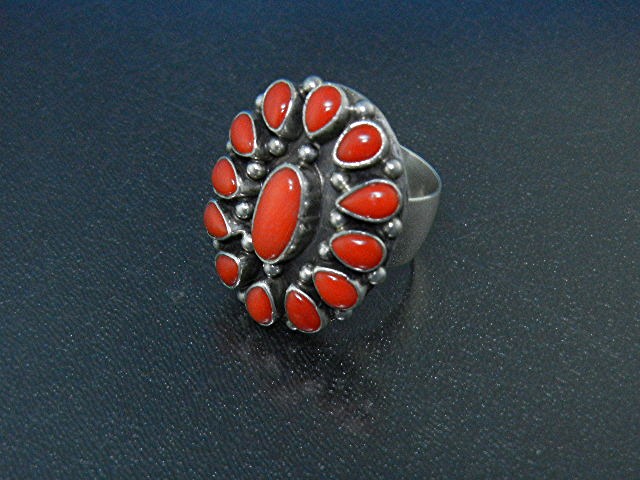 Navajo Mediterranean Coral Sterling Silver Ring Paul Li