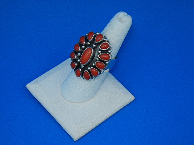 Navajo Mediterranean Coral Sterling Silver Ring Paul Li