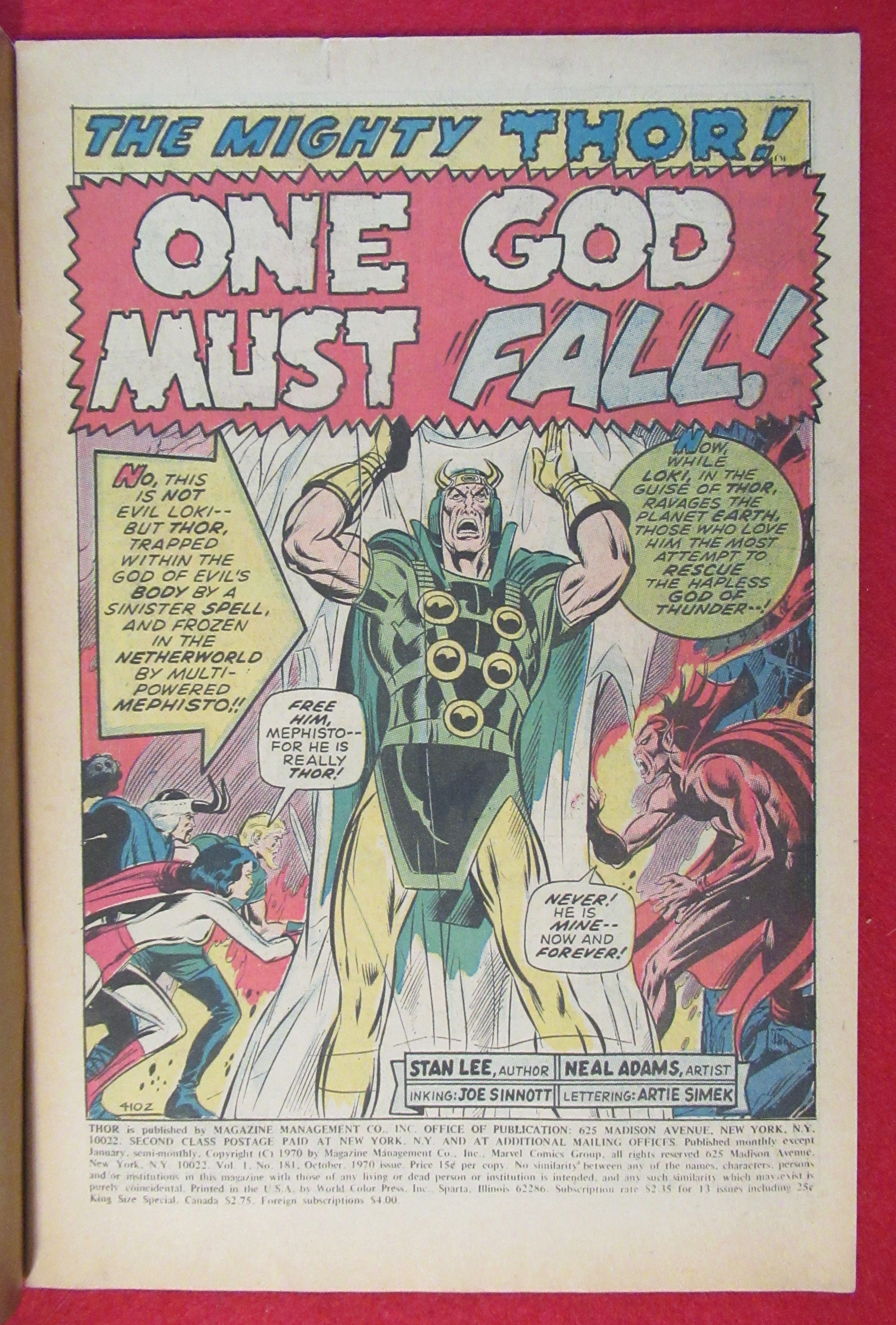 Mighty Thor Comic October 1970 One God Must Fall