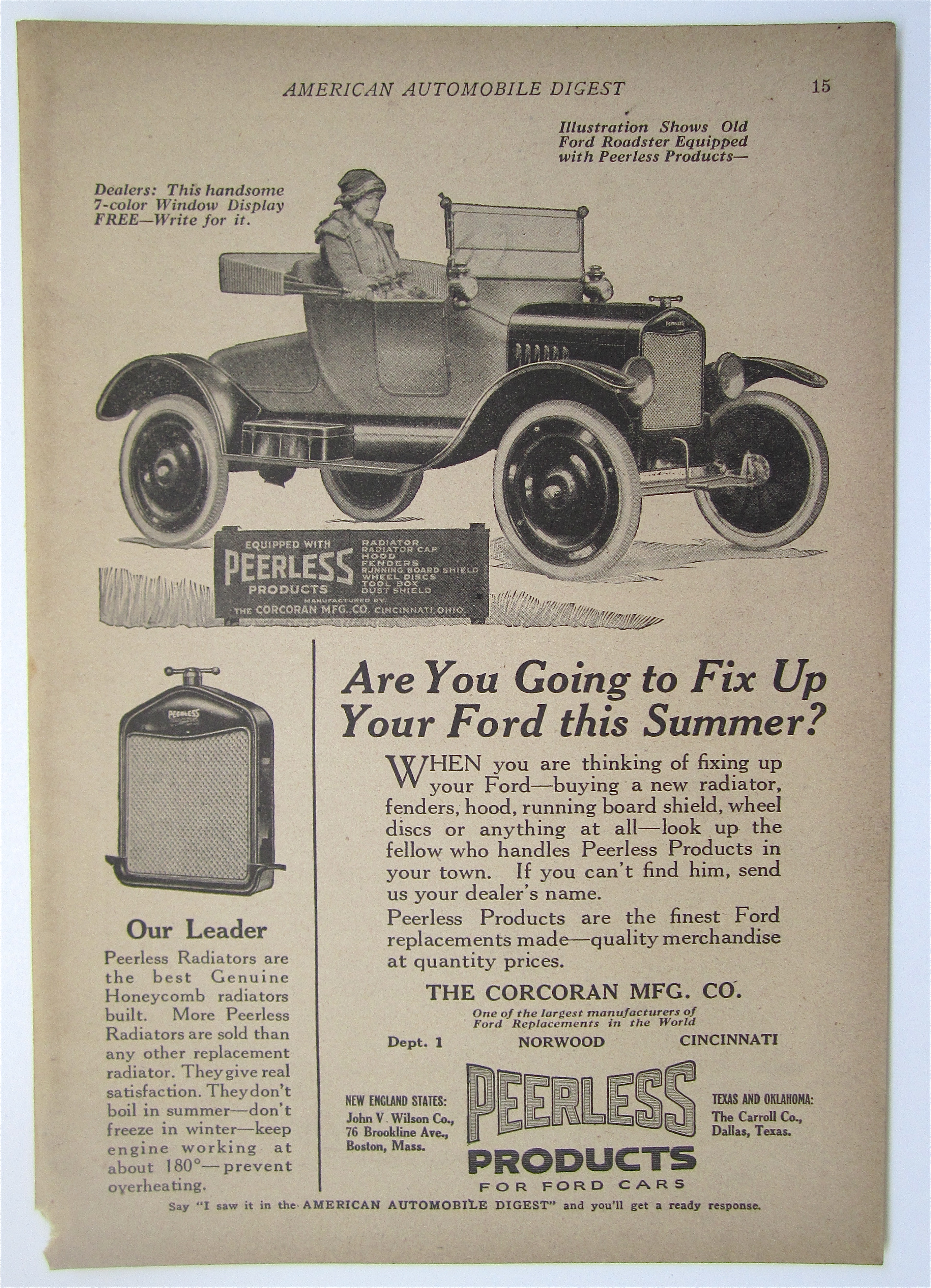 1923 Peerless Products with Woman Sitting in Car
