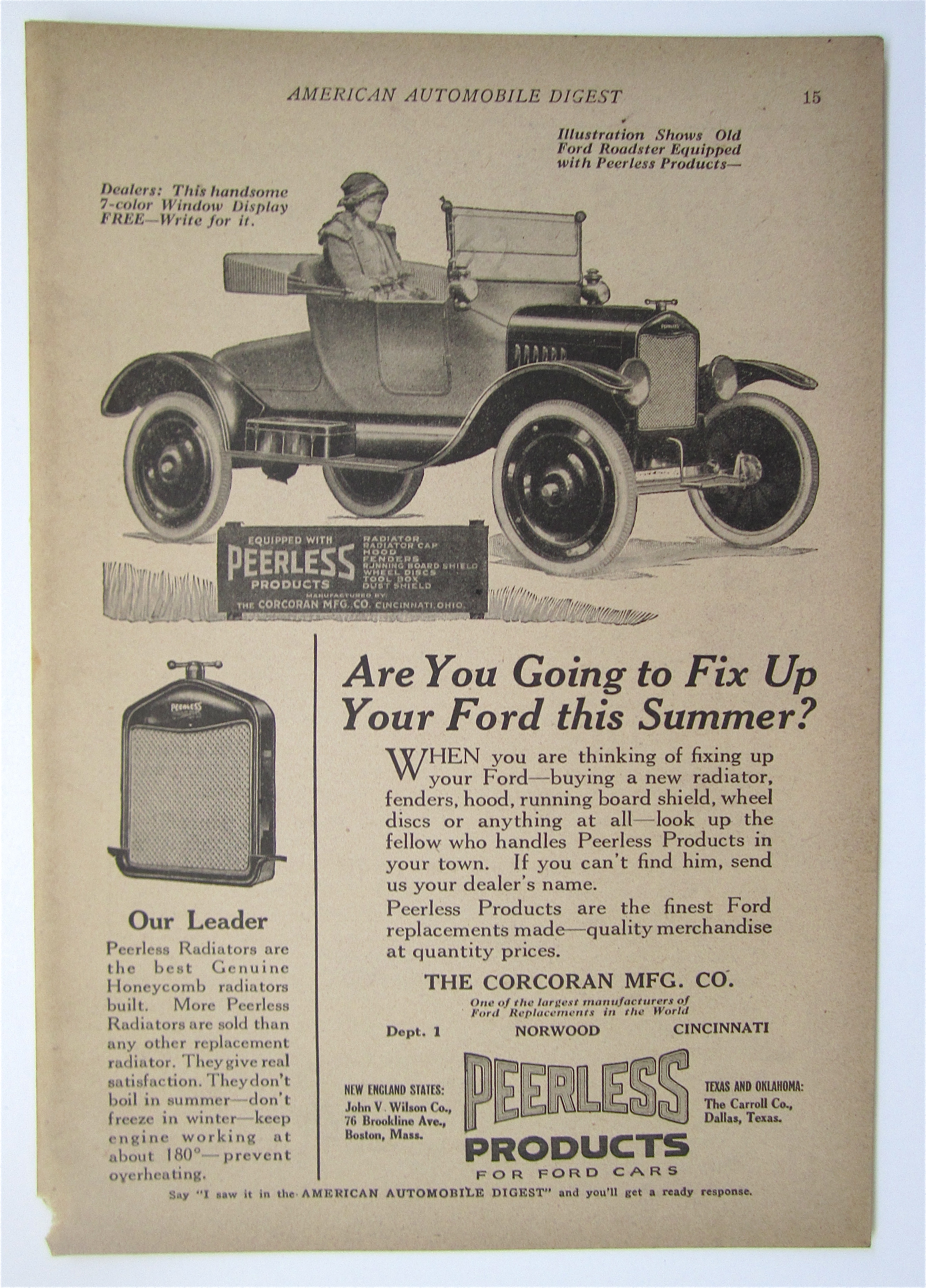 1923 Peerless Products with Woman Sitting in Car