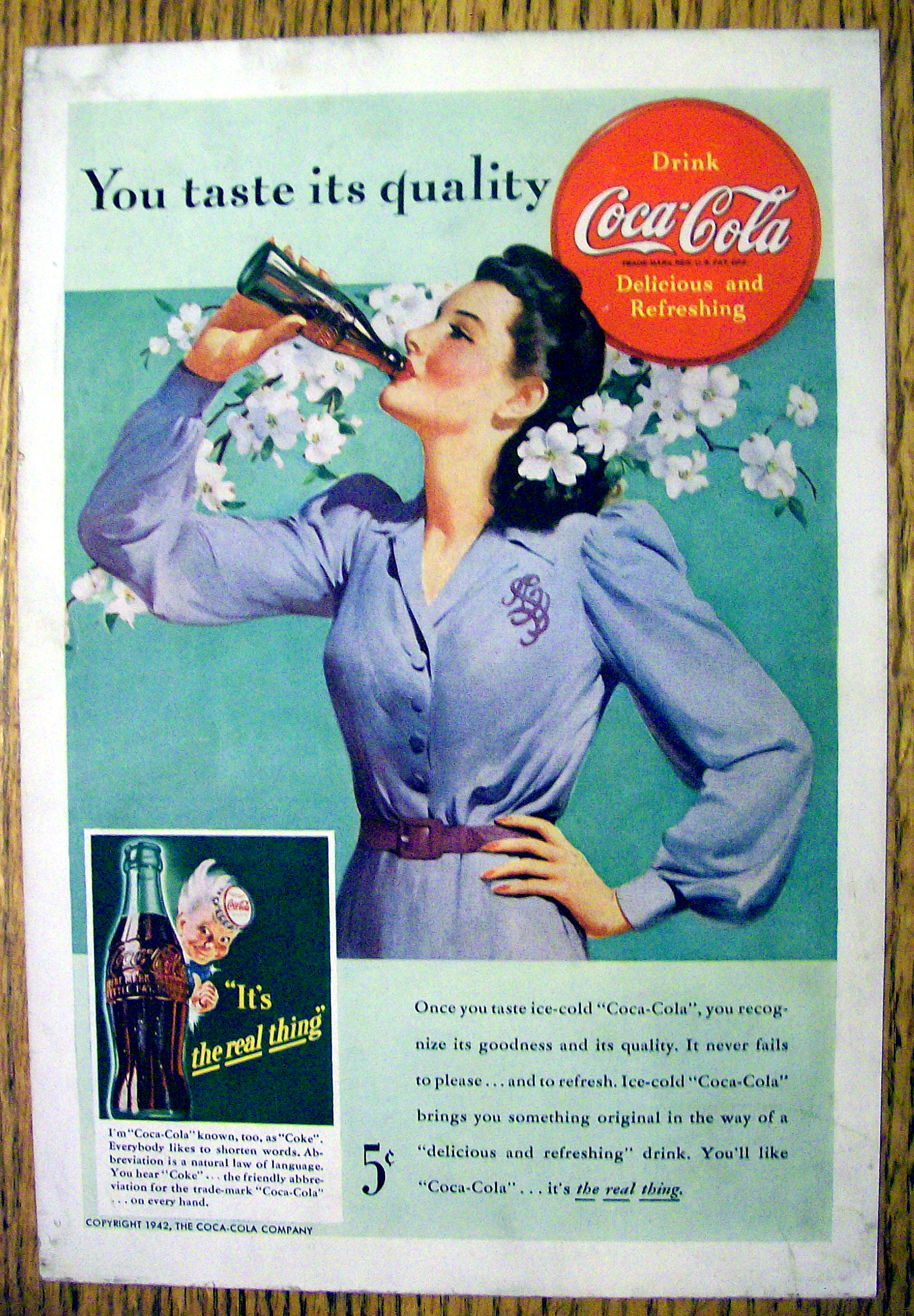 1942 Coca Cola (Coke) with Woman Drinking a Soda