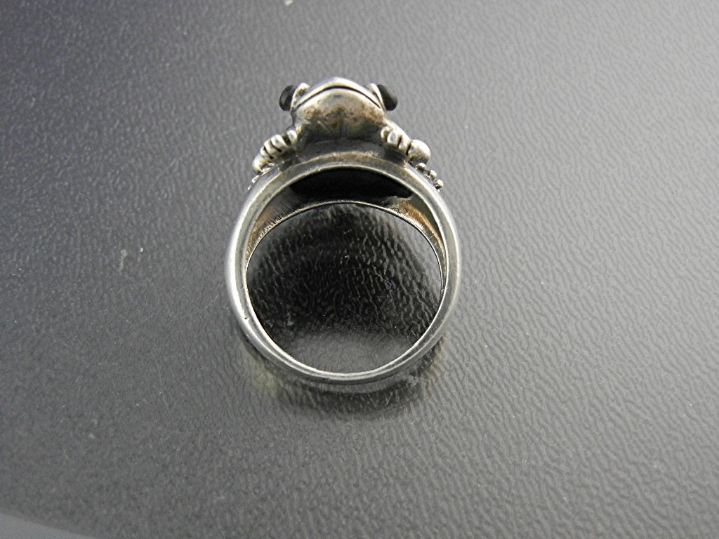 Ring Sterling Silver Frog Onyx Eyes Signed S.E