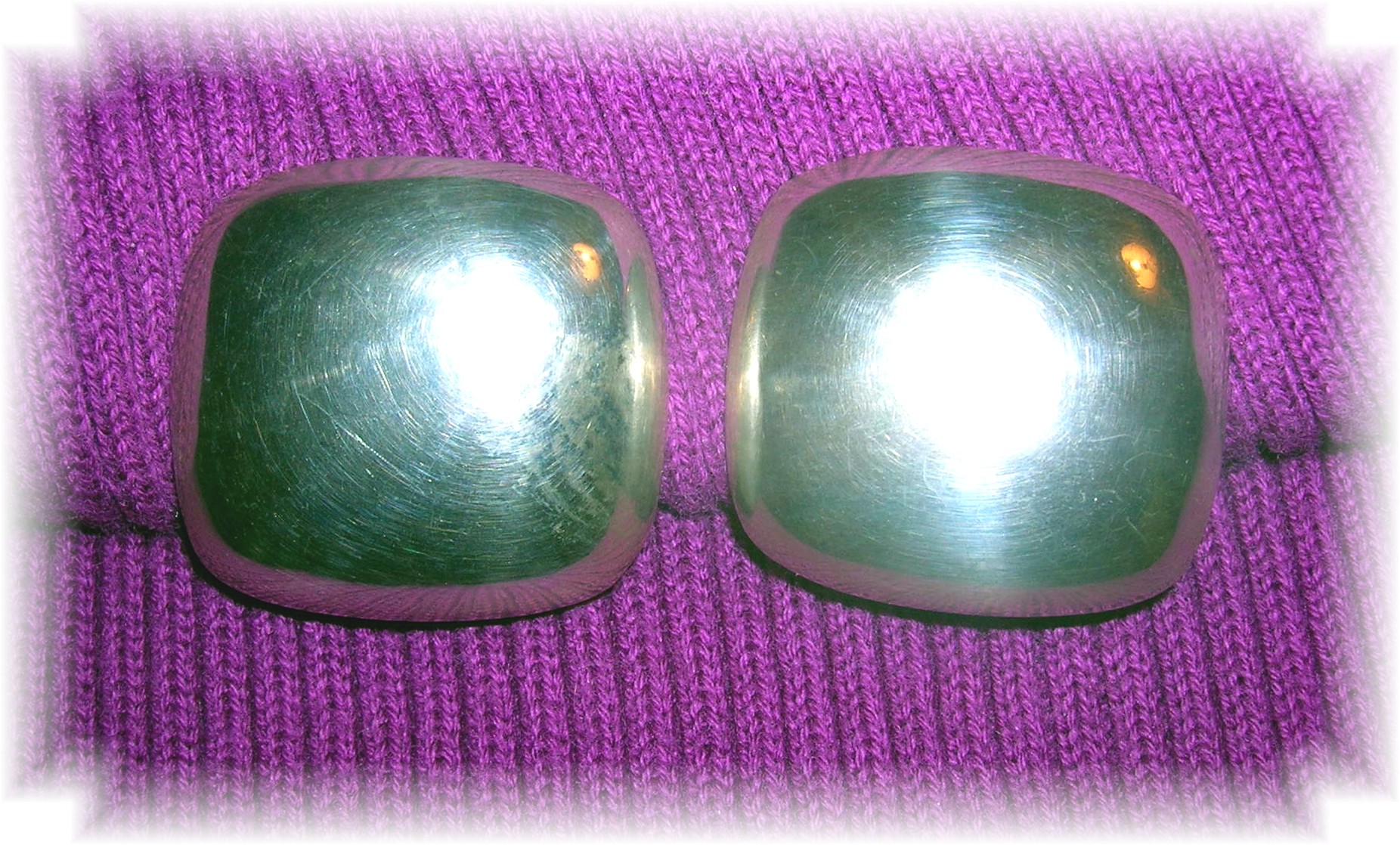 Signed F C Sterling Silver Large Clip Earrings
