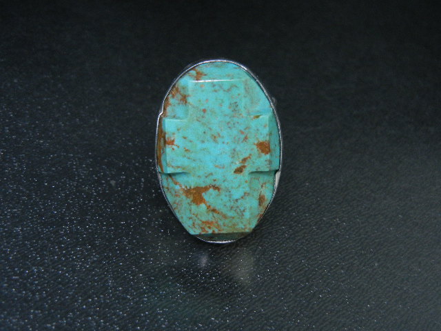 David Troutman Sterling Silver Carved Turquoise Cross R