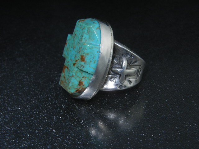 David Troutman Sterling Silver Carved Turquoise Cross R