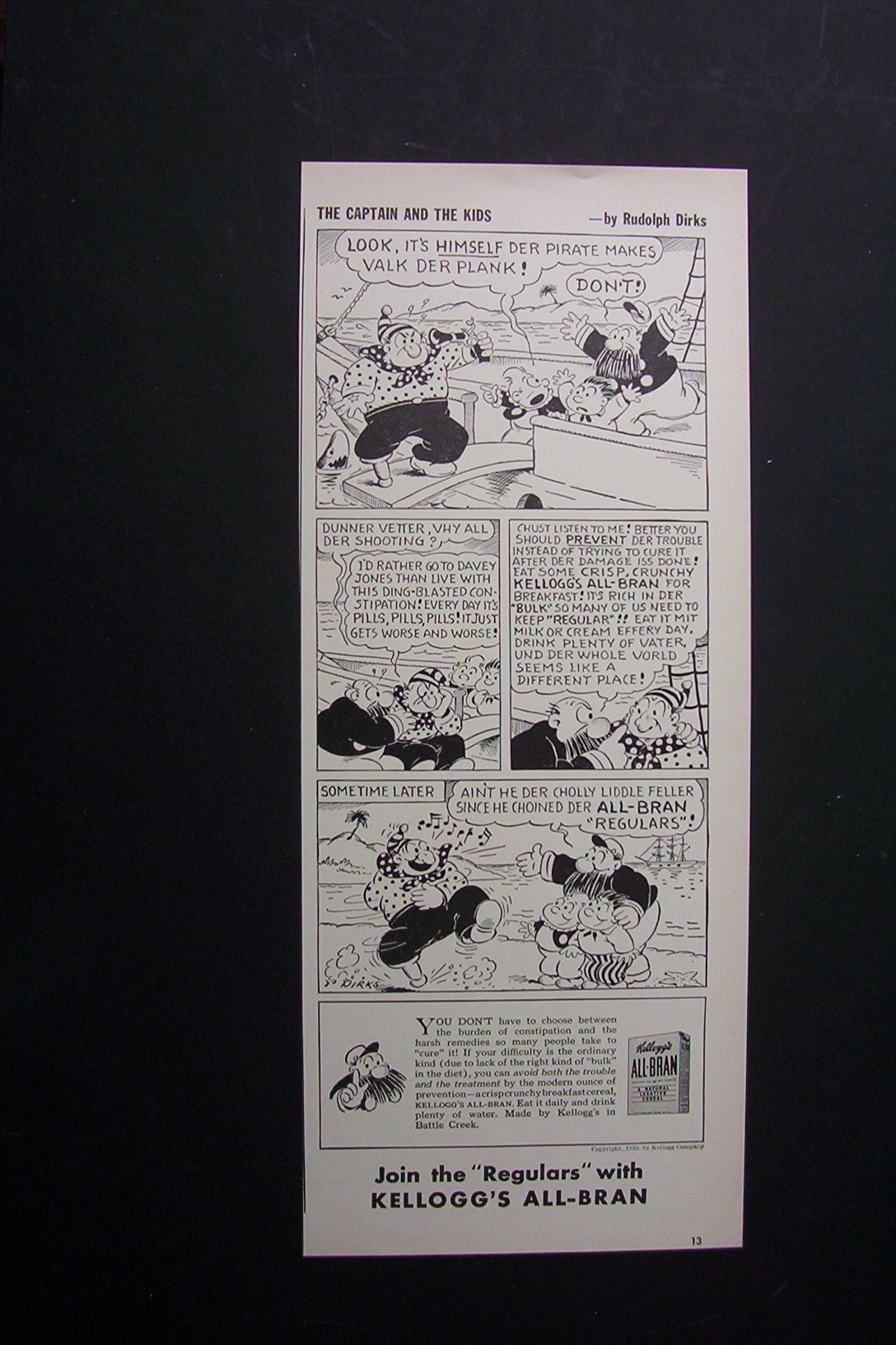 1940 Kellogg All Bran Cereal w/Cartoon By Rudolph Dirks