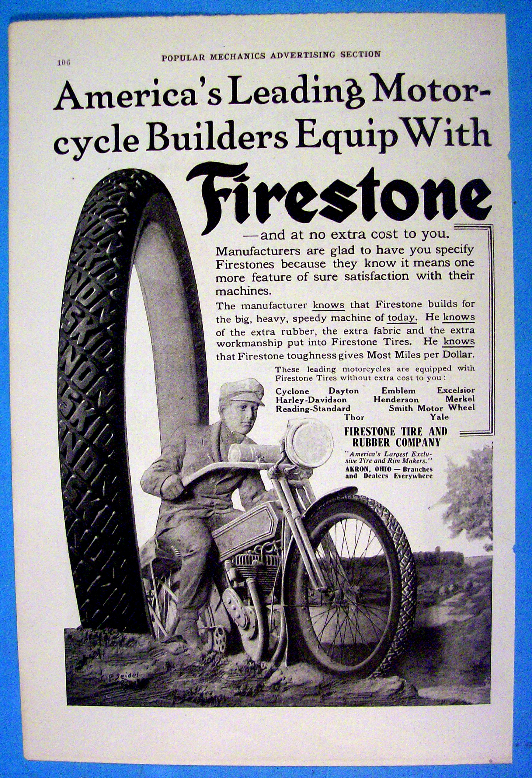 1916 Firestone Tires with Motorcycle