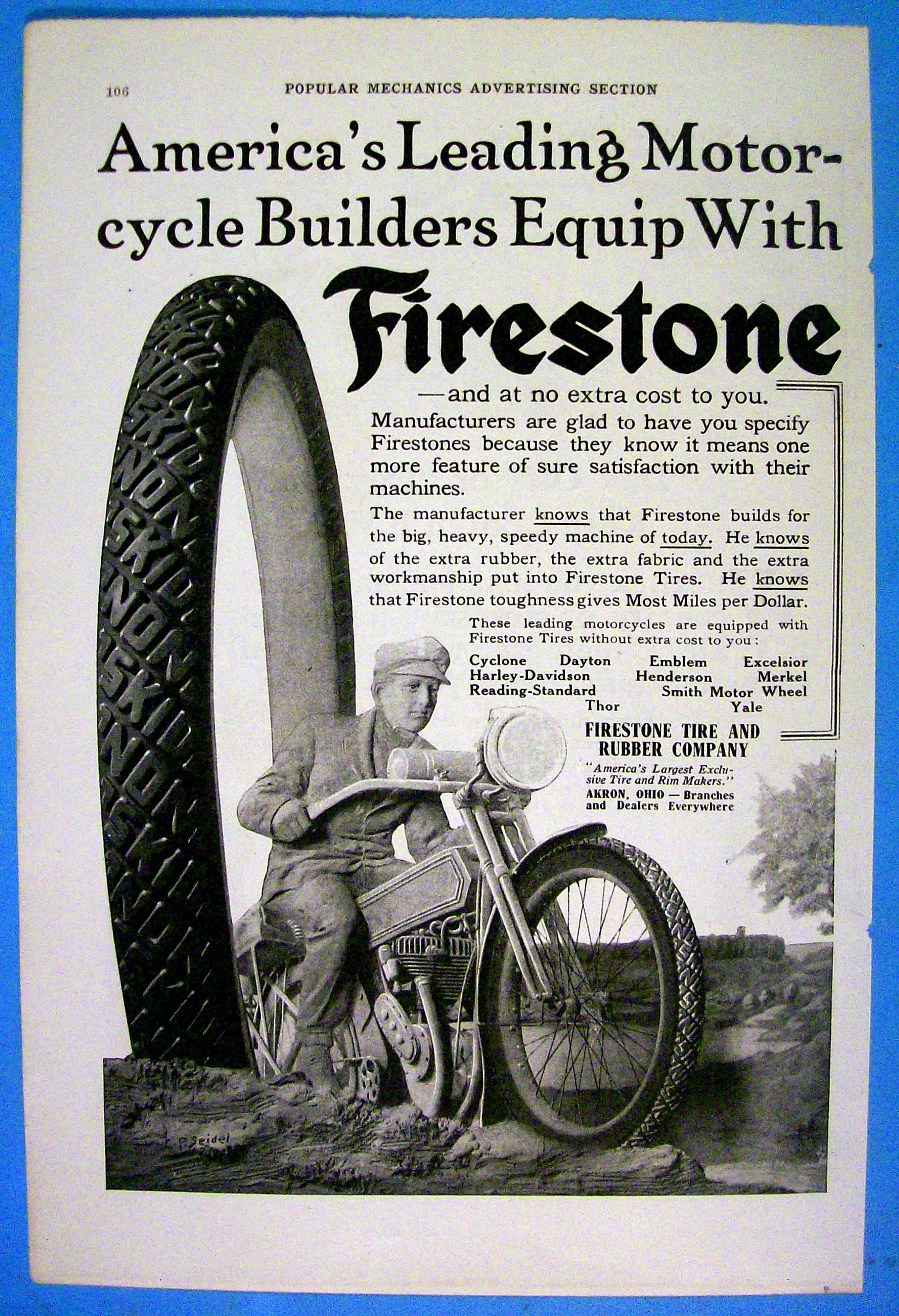 1916 Firestone Tires with Motorcycle