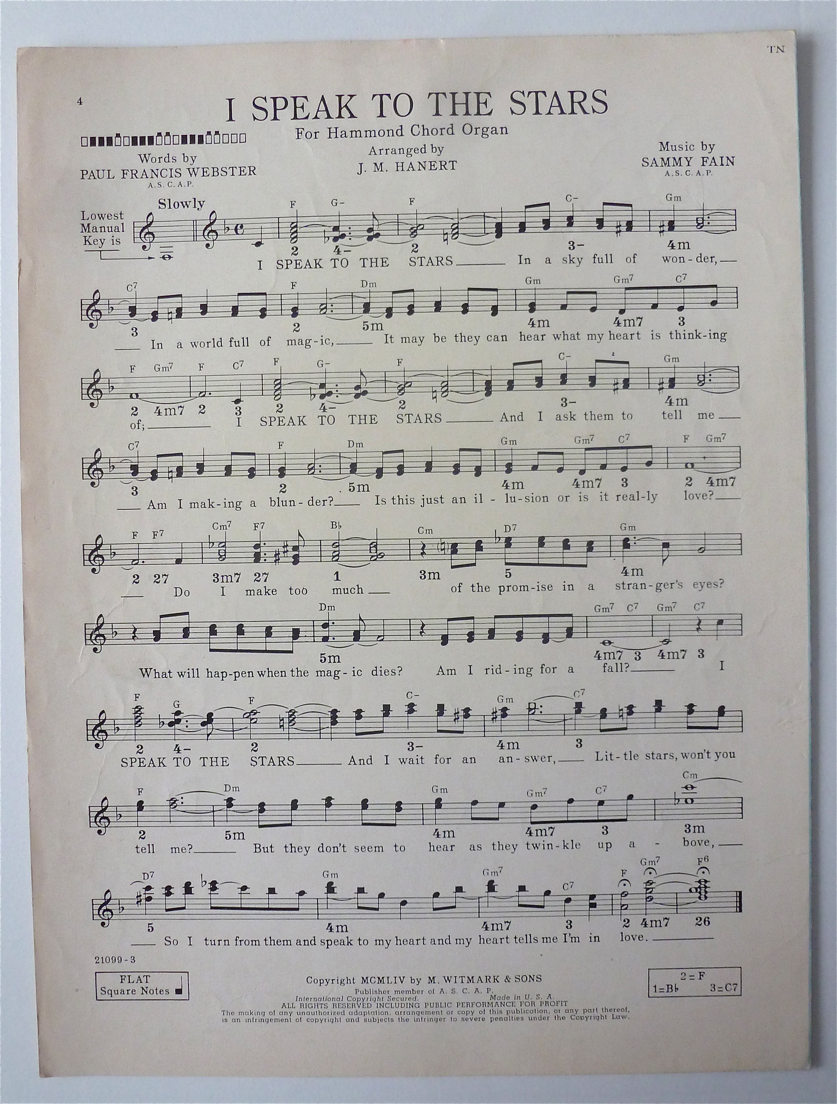 Sheet Music For 1956 I Speak To The Stars
