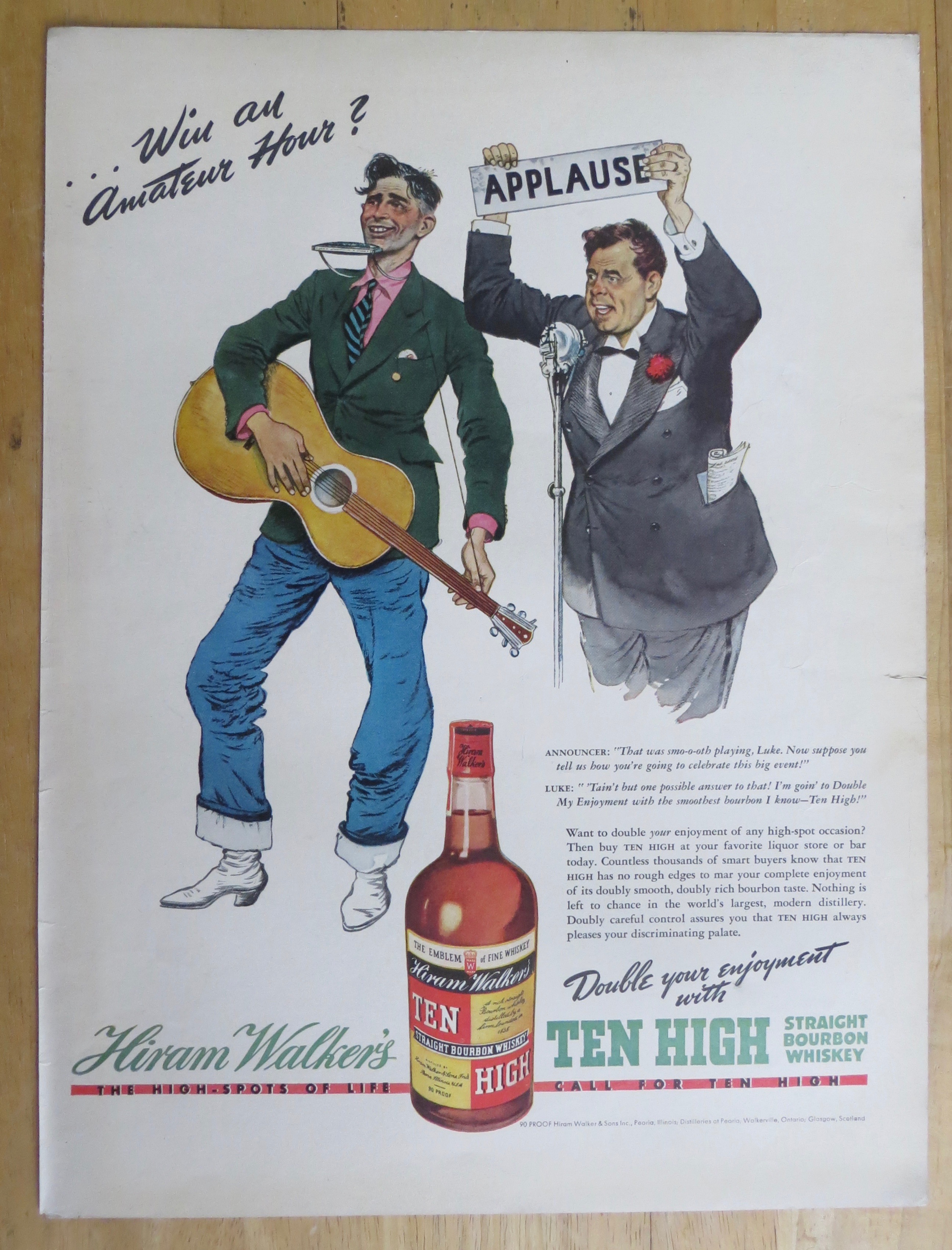 1938 Hiram Walker's Ten High Whiskey w/ One Man Band