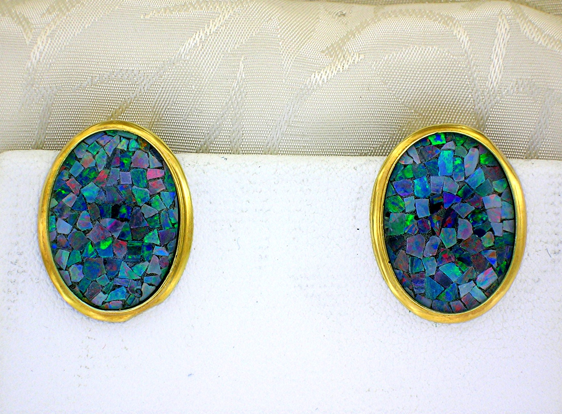 Earrings 14K Yellow Gold Opal French Clip Post