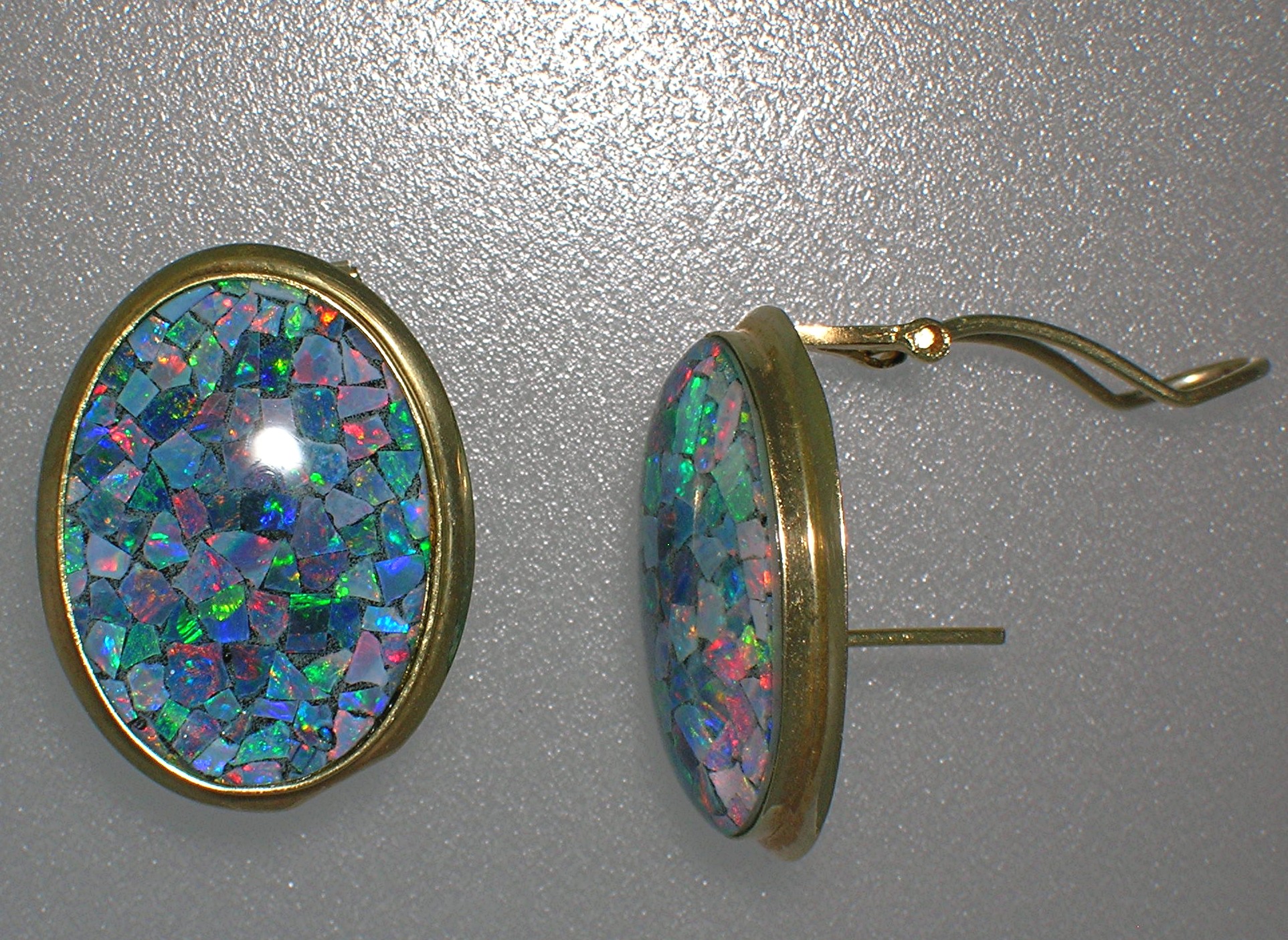Earrings 14K Yellow Gold Opal French Clip Post