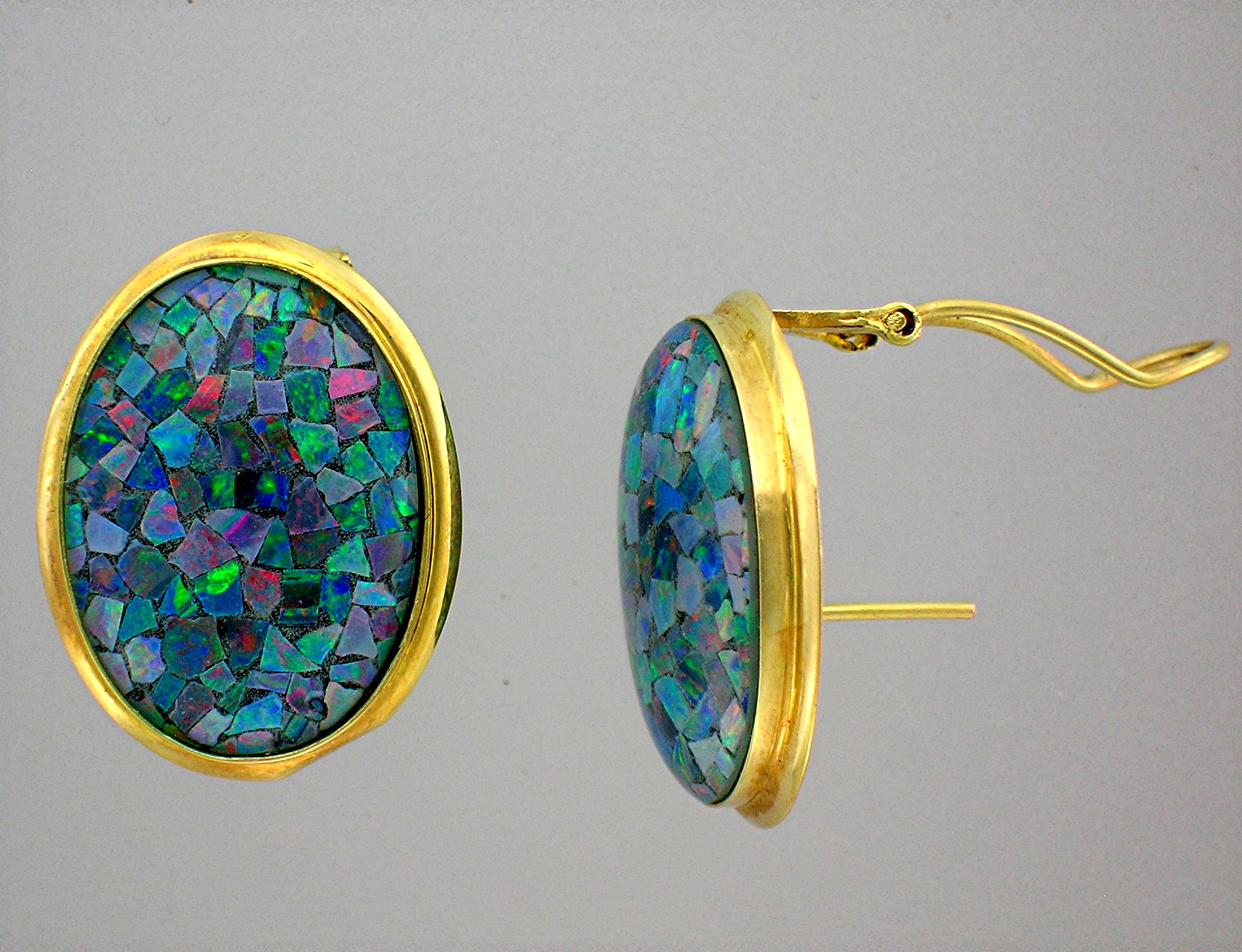 Earrings 14K Yellow Gold Opal French Clip Post