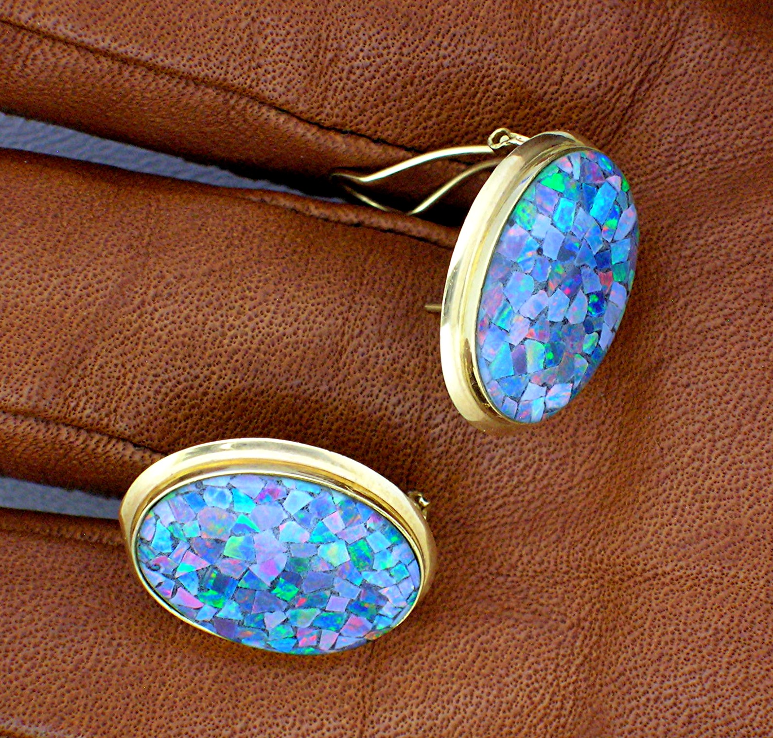 Earrings 14K Yellow Gold Opal French Clip Post
