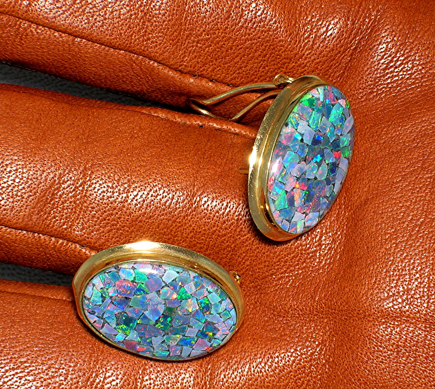 Earrings 14K Yellow Gold Opal French Clip Post