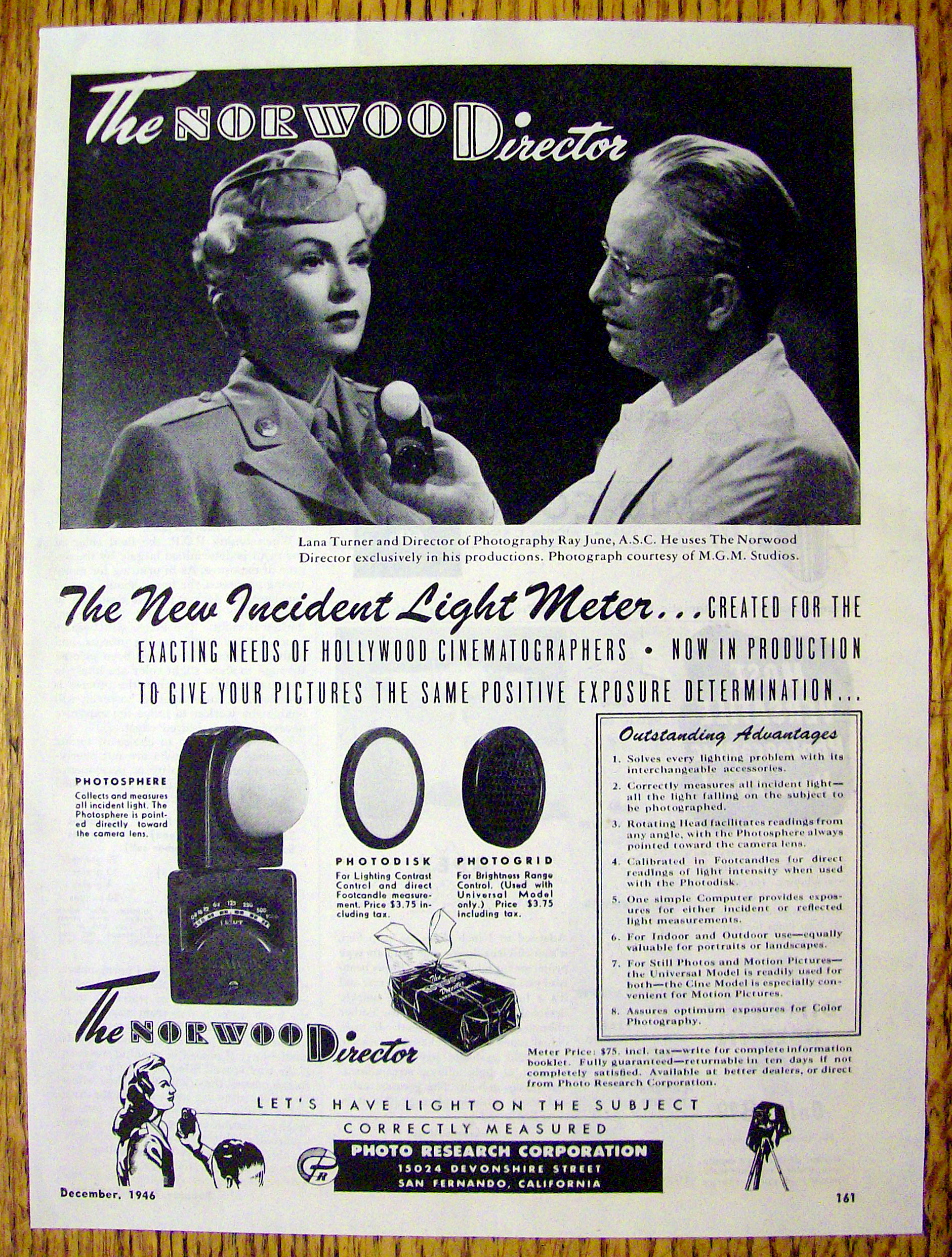 1946 Norwood Director Light Meter with Lana Turner