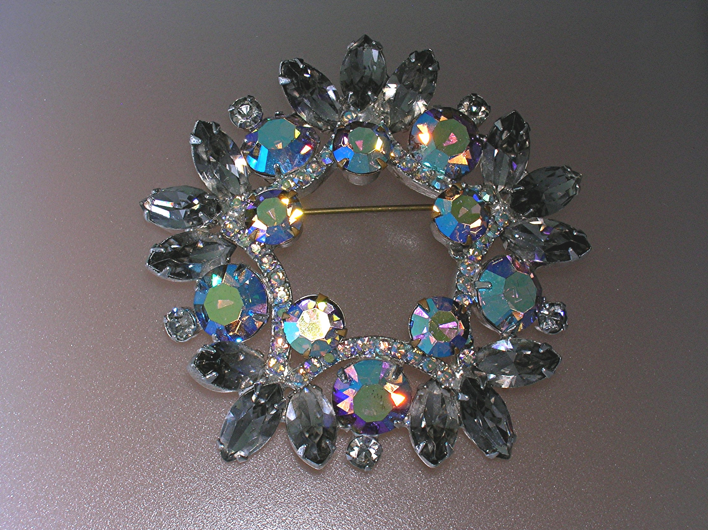 Silver Pink Grey Blue Crystal Claw Set Brooch