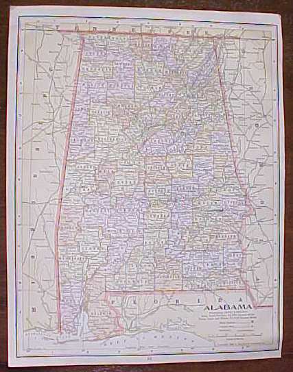 Antique Map Alabama Florida 1906
