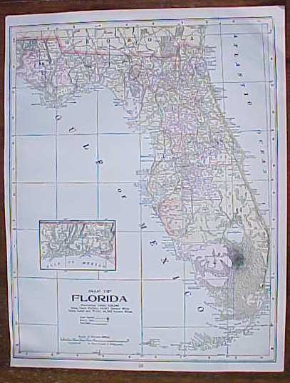 Antique Map Alabama Florida 1906
