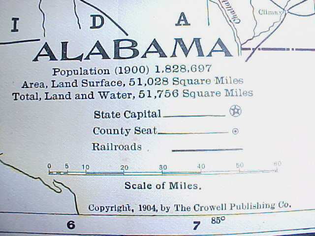 Antique Map Alabama Florida 1906